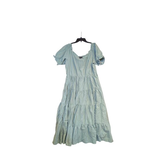 City Chic Puff Sleeve Tiered Linen Blend Maxi Dress Light Blue - Size M - Picture 1 of 7